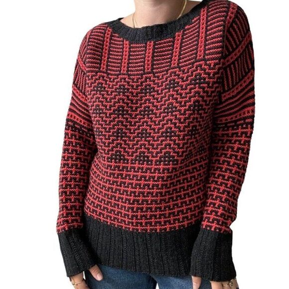 Theory Womens 100% Wool Soft Gray Red Fretta Loryella Geometric Sweater Sz L - Picture 3 of 9